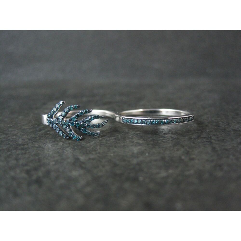 Victoria Wieck 925 Blue Diamond 2 Finger Feather Ring Size 10